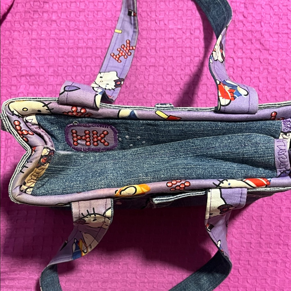 Denim Shoulder Bag with Hello Kitty Patch - Denim and Purple - Good Condition - Picture 4 of 4